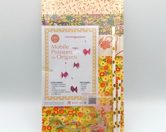DIY KIT / Mobile Poisson Origami / Papier japonais Washi Yuzen / jaune