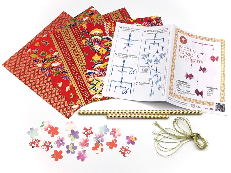 Paper Fish Mobile DIY KIT / Origami Fish Mobile / Japanese Washi Yuzen Paper / Red - Etsy