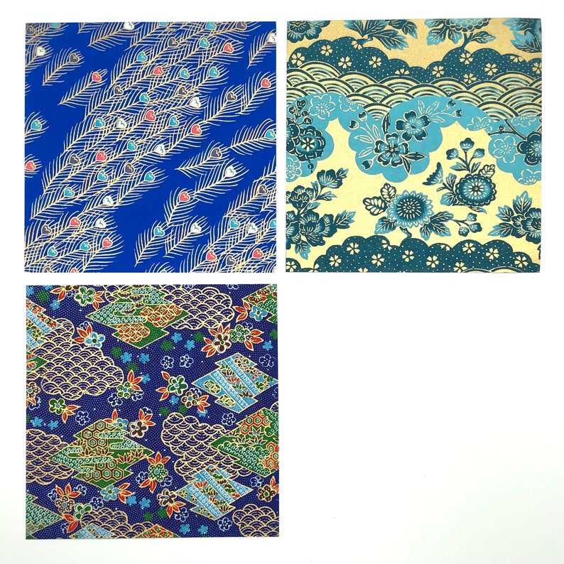 Yûzen-Washi Japans papier / x 7 vellen / Blauw-3 afbeelding 5