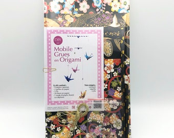 DIY KIT / Mobile Grue Origami / Papier japonais Washi Yuzen / noir