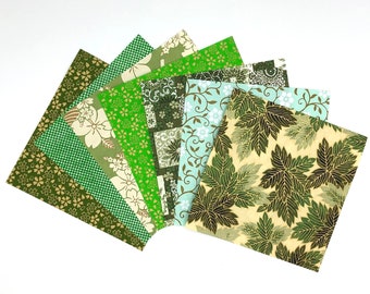 Papiers japonais Yûzen-Washi / x 7 feuilles / Vert-3