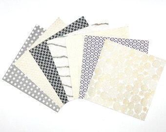 Yûzen-Washi Japanese papers / x 7 sheets / White-golden-black-dark blue