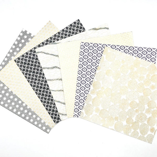 Papiers japonais Yûzen-Washi / x 7 feuilles / Blanc-doré-noir-bleu foncé