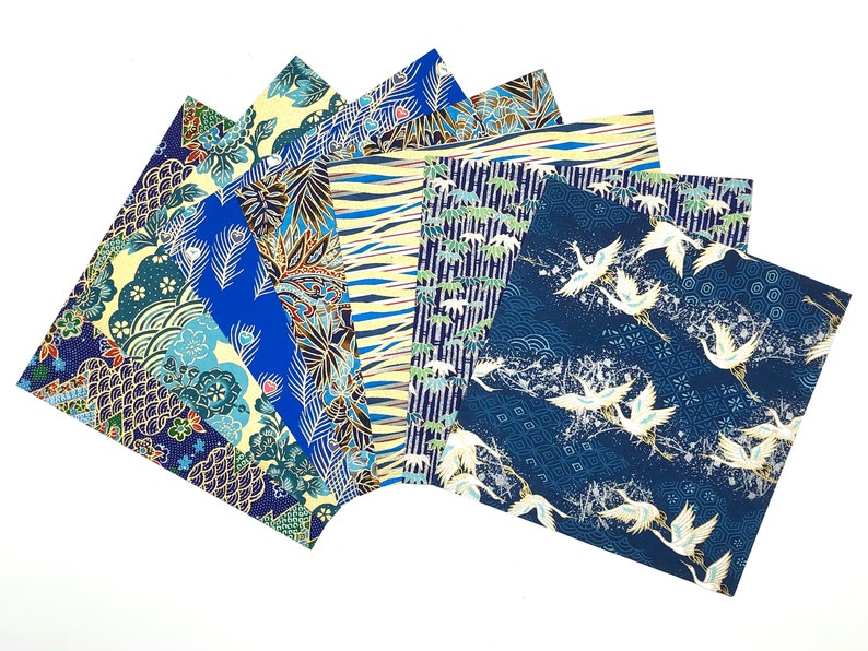 Yûzen-Washi Japans papier / x 7 vellen / Blauw-3 afbeelding 1