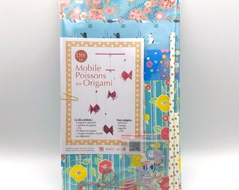 DIY KIT / Mobile Poisson Origami / Papier japonais Washi Yuzen / bleu