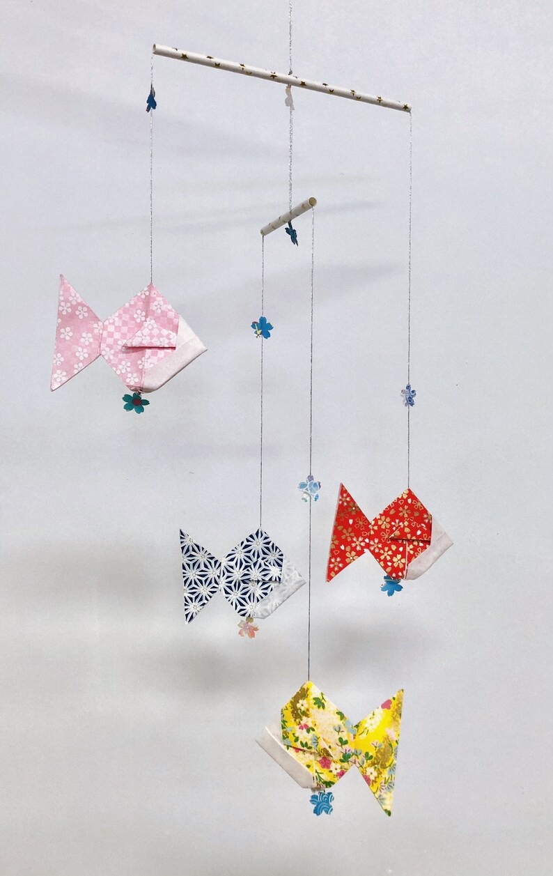 Paper Fish Mobile DIY KIT / Origami Fish Mobile / Japanese Washi Yuzen Paper / Red - Etsy