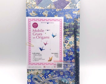 DIY KIT / Mobile Grue Origami / Papier japonais Washi Yuzen / bleu