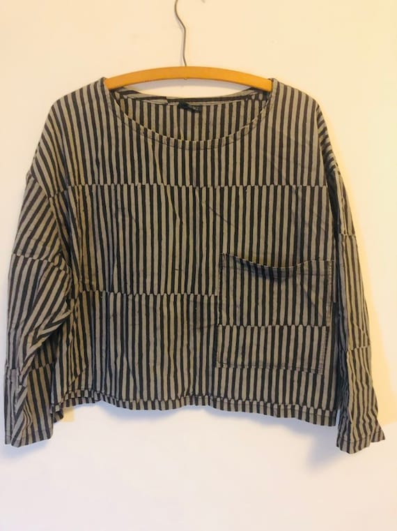 Vintage 80s shirt cropped stripped top