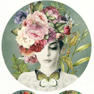 Carta di riso per album decoupage, artigianato, donna, fiori colorati, copricapo, foglio A4 708