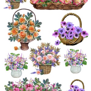 Papier ryżowy do decoupage'u, scrapbookingu, koszyk kwiatów, mix 2562