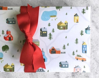 Christmas Gift Wrap | Holiday wrapping paper roll | gift wrap roll | Fine Wrapping Sheets | Christmas paper, Winter Village, 5 sheets