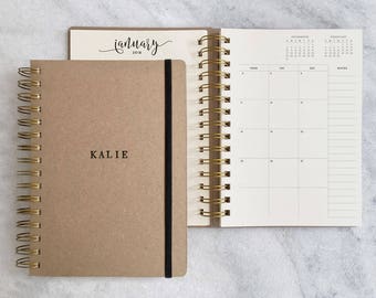 personalized 2018 planner | student planner 2018 | 2018-2019 planner | kraft weekly planner | monthly planner 2018