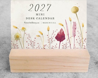 2027 Desk Calendar | Mini Desk Calendar 2027 | Mini Calendar, Small Desk Calendar | Easel Calendar, dried field flowers