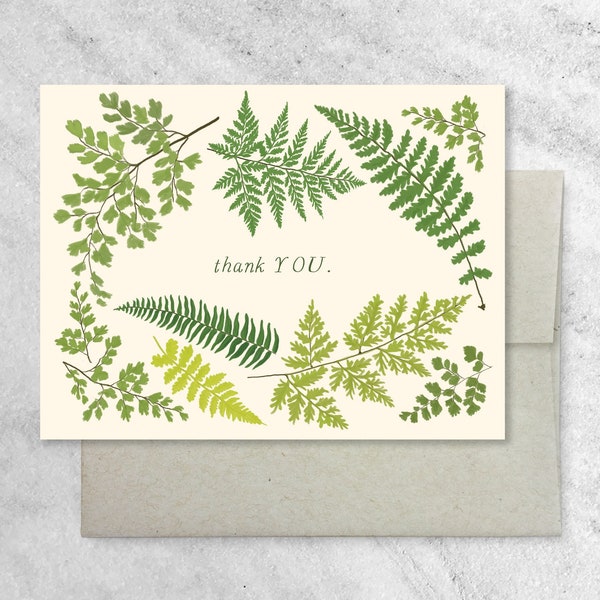 Fern Thank You Card with Kraft Envelope | botanical print card | fern print | gratitude