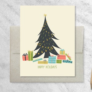 Boxed Christmas Cards with Kraft Envelopes | Set of 8 Holiday Cards | Boxed Greeting Cards, Gifts Under the Tree