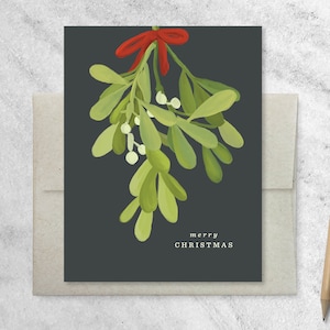 de Noël avec du gui et des enveloppes Kraft | Cartes de voeux en boîte | Cartes de vœux, coffret de 8
