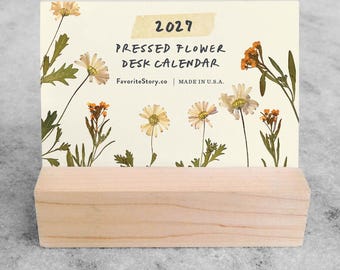 2027 Desk Calendar | Mini Desk Calendar 2027 | Small Desk Calendar | standing calendar, flip calendar, stocking stuffer, Pressed Flowers