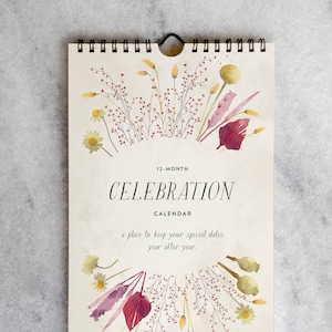 Perpetual Calendar | Birthday Calendar | Celebration Calendar | flip calendar | hanging calendar | wall calendar, Dried Field Flowers