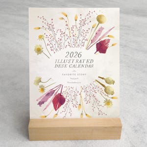 Dried Field Flower Desk Calendar 2026 | 2026 Desk Calendar | 2026 Calendar with Wood Stand, standard size | Floral Calendar