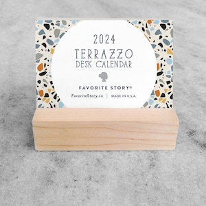 2024 Mini Desk Calendar Terrazzo Small Desk Calendar 2024 with wood stand Monthly Calendar, flip calendar image 1