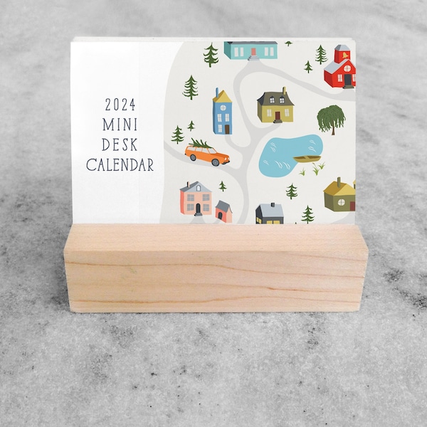 2024 Desk Calendar with Wood Stand | Mini Desk Calendar 2024 | Flip Calendar | Small Desk Calendar | stocking stuffer  || Favorite Story