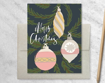 Boxed Christmas Cards | Christmas Ornaments Cards with Kraft Envelopes | Box of Holiday Cards, set of 8
