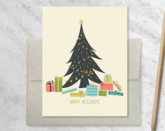 Boxed Christmas Cards Set | Gifts Under Tree Illustration