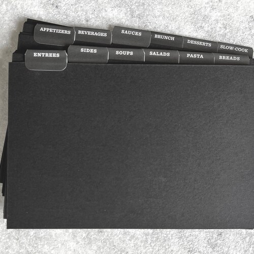 Recipe Box Dividers With Tabs 4 X 6 Black Etsy