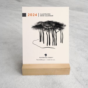 Trees 2024 Desk Calendar | Desk Calendar 2024  | 2024 Calendar, easel desk calendar, 12-month desk calendar, standard wood stand