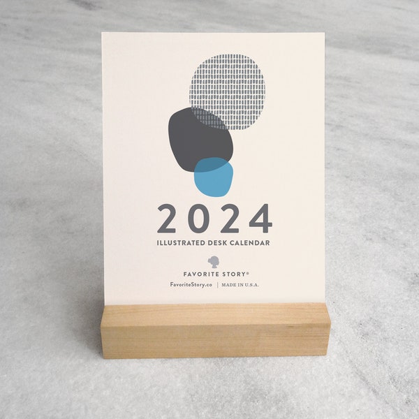 Abstract 2024 Desk Calendar | Desk Calendar 2024  | 2024 Calendar, standing calendar, standard wood stand
