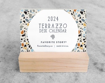 2024 Mini Desk Calendar | Terrazzo Small Desk Calendar 2024 with wood stand | Monthly Calendar, flip calendar