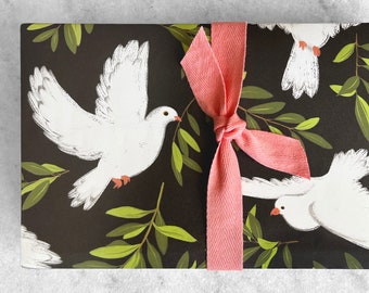 Holiday Gift Wrap | Fine Christmas Paper | wrapping paper roll | gift wrap roll | flat sheet paper, Peace Doves, 5 sheets