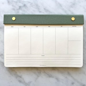 Weekly Planner Notepad with Brass Screws and Refillable Bookcloth Case | To Do List Pad | Custom Desk Pad Organizer | Task Planner