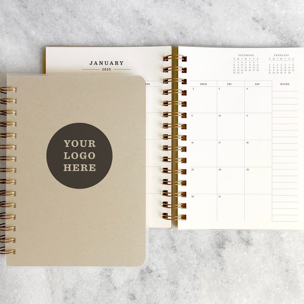 Custom corporate gift | company logo personalized 2024-2025 planner | custom planner 2025 | weekly planner | swag | Kraft Soft Cover