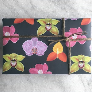 Orchid Gift Wrap, fine wrapping paper, all occasion, flat sheet paper, illustrated floral, 5 sheets