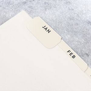 May include: White file folder with three tabs labeled "JAN", "FEB", and "MAR".