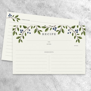12 fiches recettes pour boîte de recettes | Cartes imprimées florales 4 x 6 pouces | Papier cartonné épais recto-verso pour mariages, baies sauvages