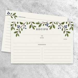 40 fiches de recettes pour boîte de recettes | Cartes imprimées florales 4 x 6 pouces | Papier cartonné épais recto-verso pour mariages, baies sauvages