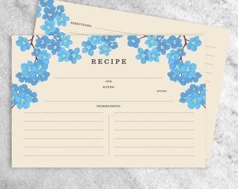 Floral Recipe Cards: Forget-Me-Nots, Double-Sided (Set of 12)