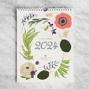 2024 Monthly Calendar | Illustrated Wall Calendar 2024 | 2024 Calendar, Wildflower