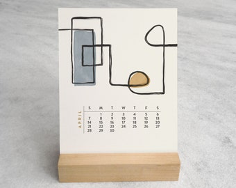 Mid-Century Modern 2024 Desk Calendar | Desk Calendar 2024  | 2024 Calendar La Ligne, easel desk calendar, standard wood stand