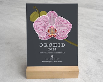 2024 Desk Calendar, Orchid | 2024 Calendar with Stand | Floral Desk Calendar 2024, standard size  || Favorite Story
