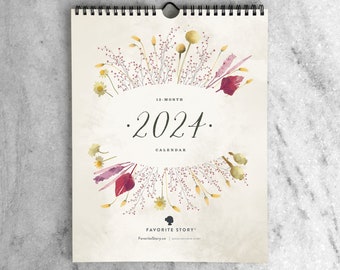 2024 Monthly Calendar | Illustrated Wall Calendar 2024 | 2024 Calendar, Field Flowers