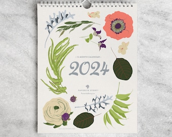 2024 Monthly Calendar | Illustrated Wall Calendar 2024 | 2024 Calendar, Wildflower