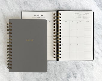 2024-2025 planner | hard cover planner 2025 | weekly planner | wire bound student planner | daily planner | hardcover, Charcoal Gray