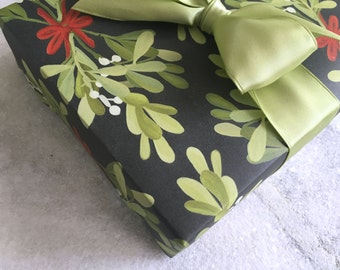 Mistletoe Gift Wrap, fine Christmas wrapping paper, flat sheet paper, illustrated holiday gift wrap