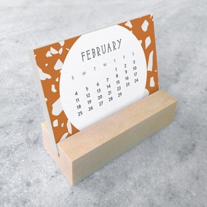 2024 Mini Desk Calendar Terrazzo Small Desk Calendar 2024 with wood stand Monthly Calendar, flip calendar image 2