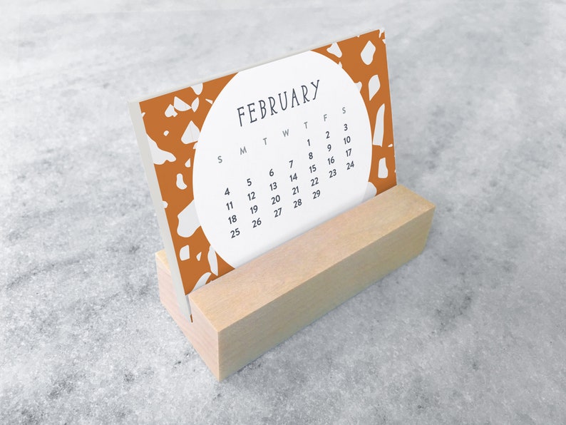 2024 Mini Desk Calendar Terrazzo Small Desk Calendar 2024 with wood stand Monthly Calendar, flip calendar image 2