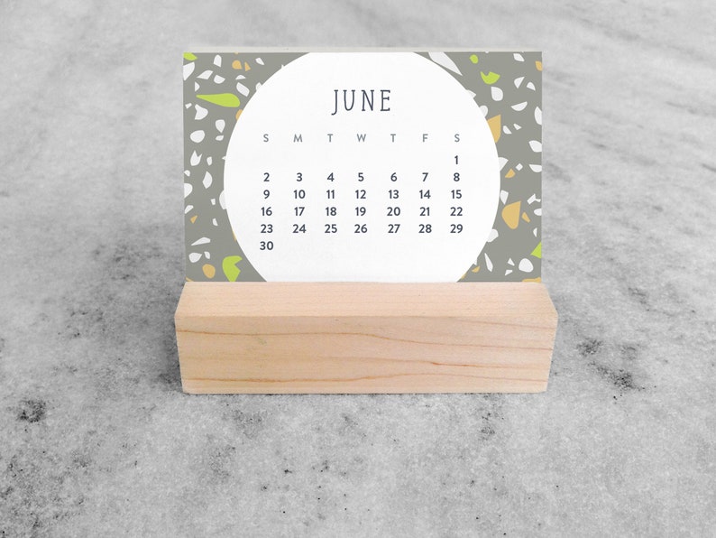 2024 Mini Desk Calendar Terrazzo Small Desk Calendar 2024 with wood stand Monthly Calendar, flip calendar image 8