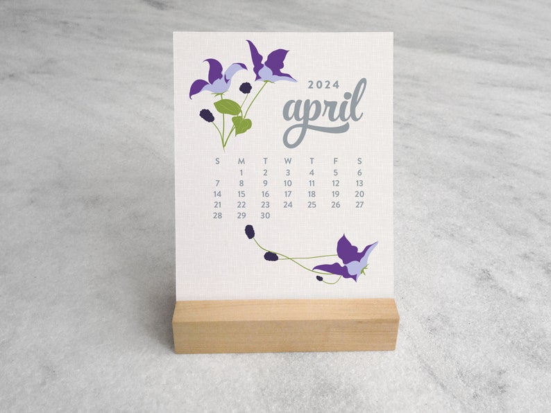 Wildflower Desk Calendar 2024 2024 Desk Calendar 2024 Calendar with Wood Stand, standard size Floral Calendar image 5